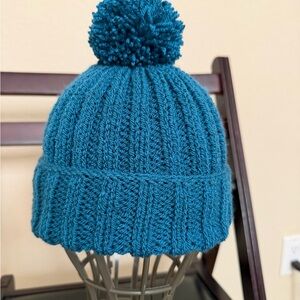 Teal Knit Pom-Pom Beanie for Kids